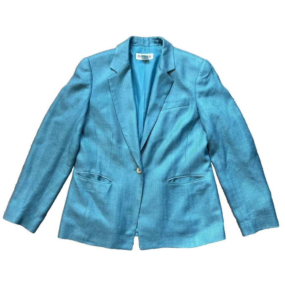 VTG Orvis Womens Size 10 Silk One Button Blazer Blue Pockets Preppy Coastal